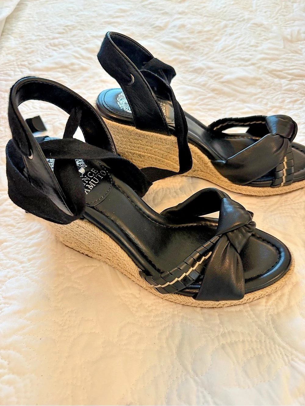 Vince Camuto Floriana Espadrille Wedge Sandal Black & Beige